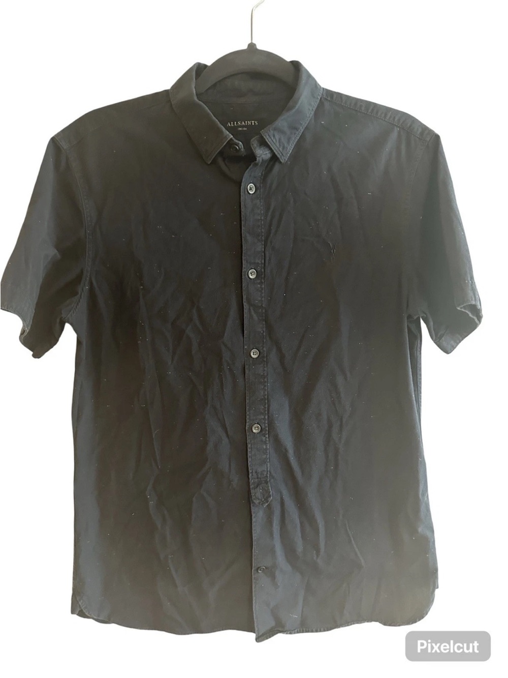 All Saints Speckled Print Black Short Sleeve Button Up Men's SZ S Preppy Casual